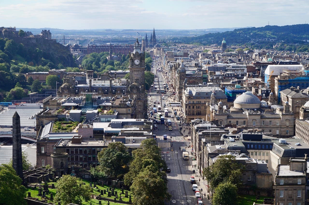 Looking along Princes Street over the rooftops of Edinburgh